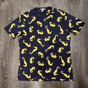 Uniqlo JW Anderson Shirt Mens S Blue Yellow Seahorse AOP Crew Short Sleeve Tee